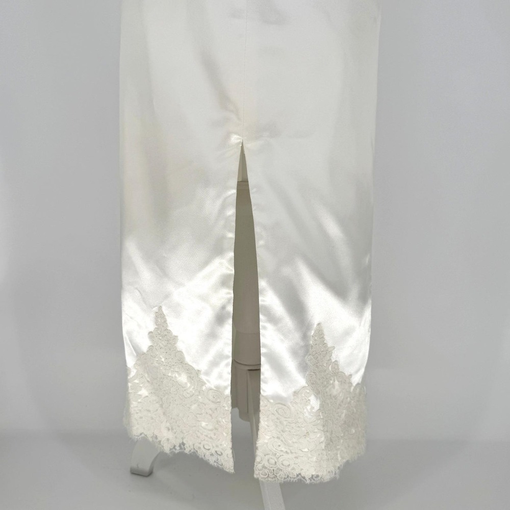 Vintage 90s Satin Lace Wedding Dress S Off Shoulder Long Sleeve Minimalist - Picture 7 of 15